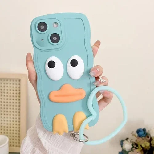 Funda de Silicona para Teléfono iPhone 15 Wave Edge Big Duck con Pulsera (Azul)