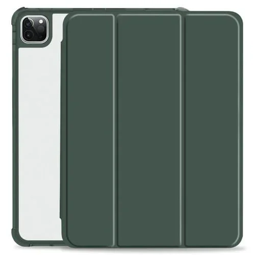 Funda de Tableta Cuero Inteligente Apple iPad Pro 12.9 (2022/2021/2020) a Prueba de Golpes 3 Pliegues (Verde Oscuro)