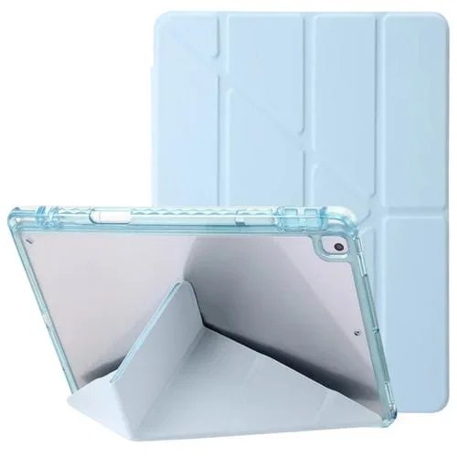 Funda de Tableta de Cuero con Deformación Acrílica Transparente para iPad 10.2 2019 / 2020 / 2021 / Pro 10.5 2017 / Air 10.5 2019 (Azul Hielo)