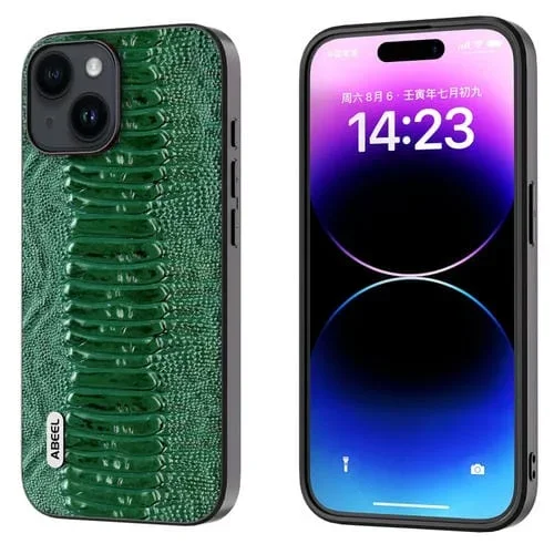 Funda de Teléfono Abeel Weilai para iPhone 14 Cuero Genuino (Verde)