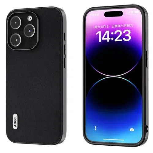 Funda de teléfono Abeel Xiaoya para iPhone 15 Pro de cuero genuino (Negro)