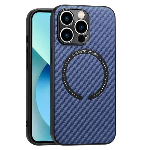 Funda de teléfono Apple iPhone 13 Pro Magsafe con textura de fibra de carbono magnética (Azul)