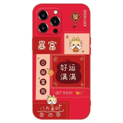 Funda de teléfono Apple iPhone 13 Pro Max Silicona Roja a prueba de golpes (Buena Suerte)