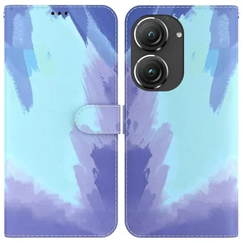 Funda de Teléfono Asus Zenfone 9 con Tapa de Cuero y Patrón Acuarela (Nieve de Invierno)