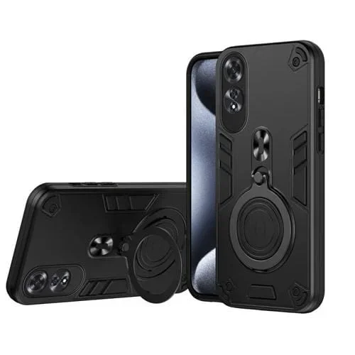 Funda de Teléfono con Soporte Giratorio de 360 Grados y Anillo de Metal para Oppo A60 (Negro)