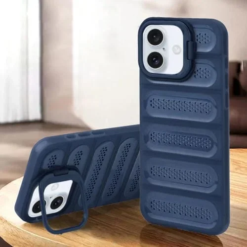 Funda de Teléfono con Soporte Invisible y Refrigeración para iPhone 16 Plus (Azul Transparente)