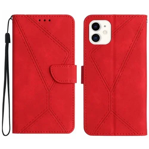 Funda de Teléfono Cuero En Relieve con Costuras para iPhone 11 (Rojo)