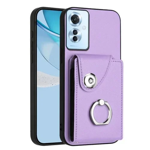 Funda de Teléfono de Pu con TaRJetero y Anillo para Oppo F25 Pro 5G (Morado)