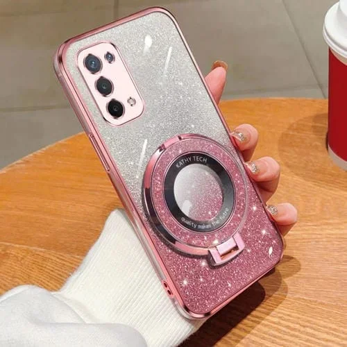 Funda de Teléfono de TPU con Soporte Redondo y Purpurina Degradada para Oppo A74 5G (Rosa)