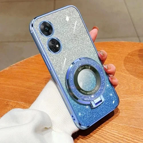 Funda de Teléfono de TPU con Soporte Redondo y Purpurina Degradada para Oppo Reno8 T 4G (Azul Sierra)