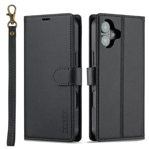 Funda de teléfono desmontable PU Magsafe con cordón para iPhone 16 Lc.Imeeke L2 Series (Negra)