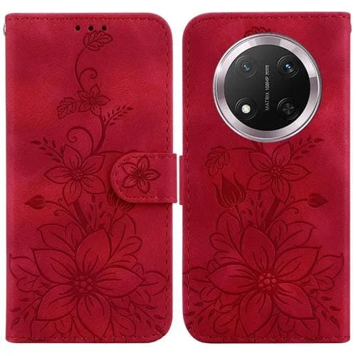 Funda de Teléfono For Honor X9C Lily en Relieve de Cuero (Rojo)