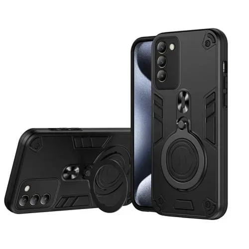 Funda de Teléfono Híbrida de TPU y PC con Soporte Giratorio de 360 Grados y Anillo de Metal para Vivo Y100 Idn (Negro)