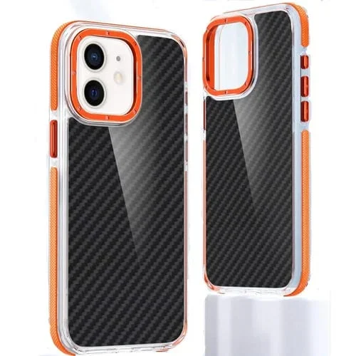 Funda de Teléfono híbrida TPU acrílica fibra de carbono para iPhone 12 (Naranja)