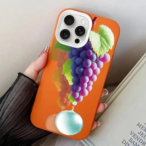 Funda de teléfono híbrida TPU PC iPhone 14 Pro Max patrón de uva (Naranja)