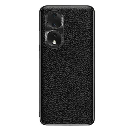Funda de Teléfono Honor 80 Pro Textura Litchi Cuero Genuino (Negro)
