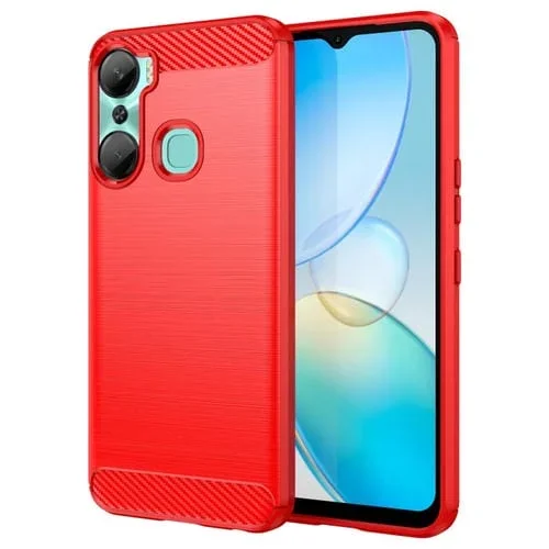 Funda de Teléfono Infinix Hot 12 Pro TPU Fibra de Carbono Textura Cepillada (Rojo)