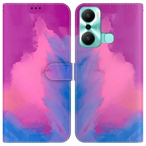 Funda de Teléfono Infinix Hot 20 Play con Tapa de Cuero y Patrón de Acuarela (Púrpura Rojo)