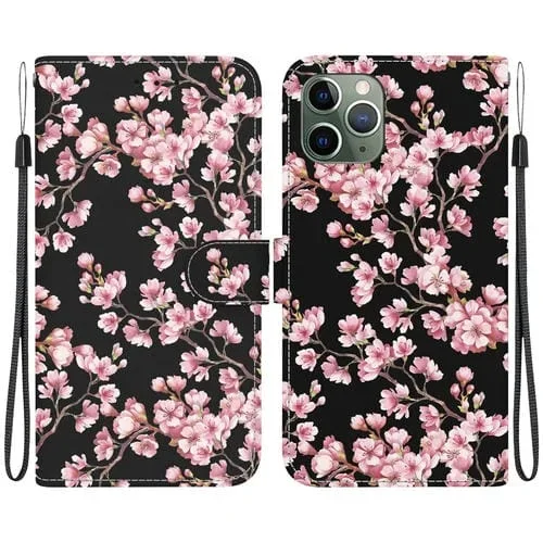 Funda de Teléfono iPhone 11 Pro Cuero Dibujo Coloreado Textura Cristal (Flor de Ciruelo)