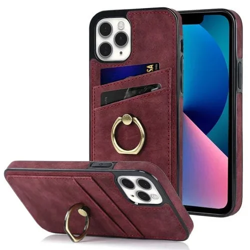 Funda de Teléfono iPhone 11 Pro Cuero Parche Vintage Soporte para Anillo (Rojo)