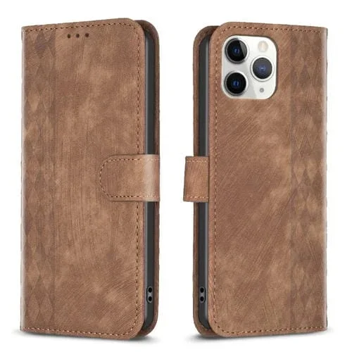 Funda de teléfono iPhone 11 Pro Max Cuero en relieve a cuadros (Marrón)