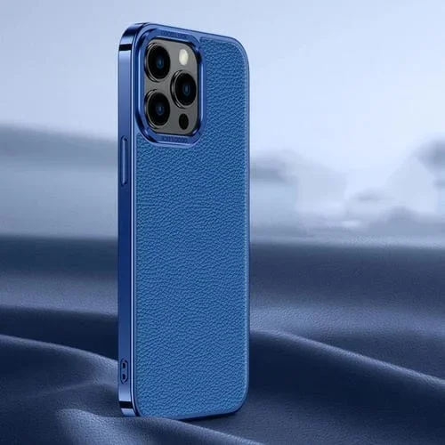 Funda de Teléfono iPhone 13 Pro Litchi Texture Cuero Genuino (Azul)