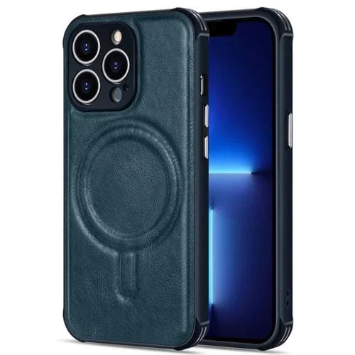Funda de Teléfono iPhone 13 Pro Magnética Cuero de Vaca Crazy Horse (Azul)