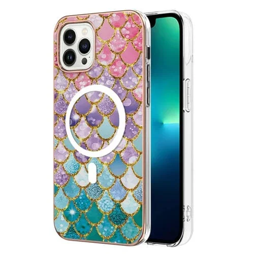 Funda de Teléfono iPhone 13 Pro Max Marble Pattern Imd Magsafe TPU Doble Cara (Escamas de Colores)