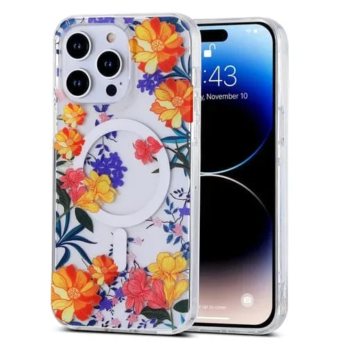 Funda de Teléfono iPhone 13 Pro Max Transparente Doble Cara Magsafe (Flor de Color)