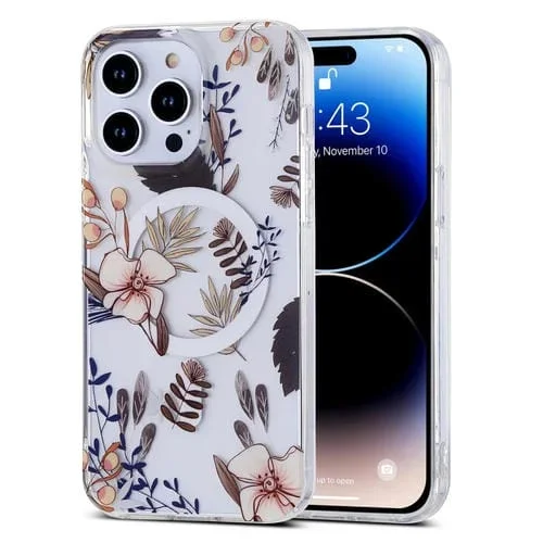 Funda de Teléfono iPhone 13 Pro Max Transparente Doble Cara Magsafe (Flor Marrón)
