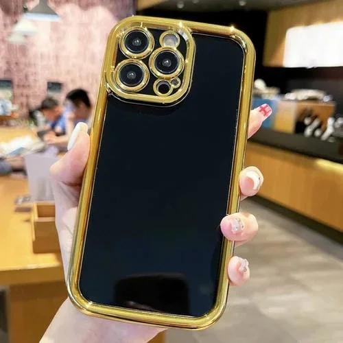 Funda de teléfono iPhone 13 Pro Plating Emery PC Silicona híbrida (Negro)