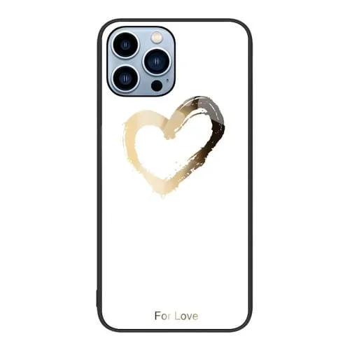 Funda de Teléfono iPhone 13 Pro Vidrio Pintado Colorido (Amor Dorado)