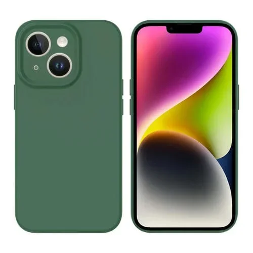 Funda de Teléfono iPhone 14 con Orificio de Precisión Magsafe de Silicona Líquida (Verde Oscuro)