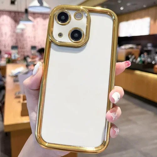Funda de Teléfono iPhone 14 Plus Plating Emery PC Silicona Híbrida (Blanco)