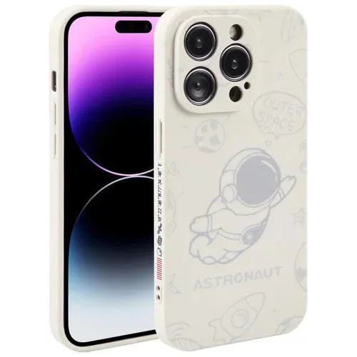 Funda de Teléfono iPhone 14 Pro Patrón de Astronauta Borde Recto Silicona (Blanco)