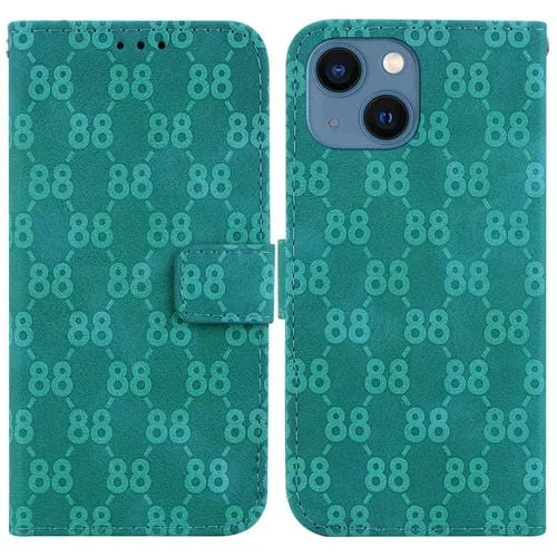 Funda de Teléfono iPhone 15 Cuero En Relieve Doble En Forma de 8 (Verde)