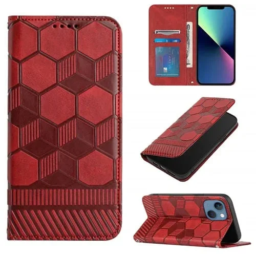 Funda de Teléfono iPhone 15 Cuero Magnético Textura Fútbol (Rojo)