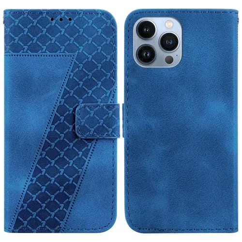Funda de Teléfono iPhone 15 Pro Cuero En Relieve En Forma de 7 (Azul)