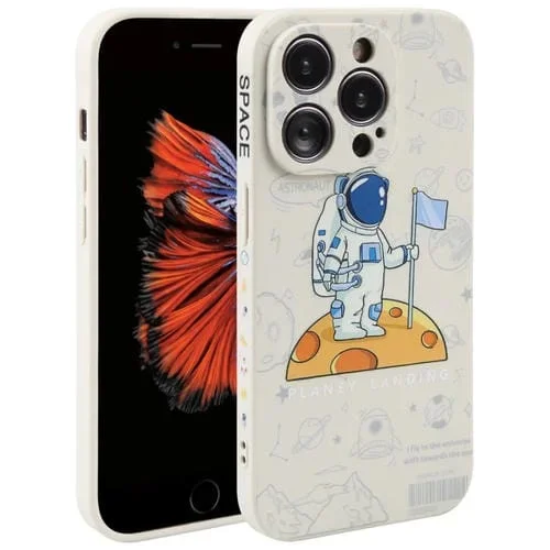Funda de teléfono iPhone 6 / 6S Silicona borde recto patrón Astronauta (Planet Landing-Blanco)