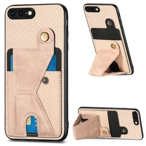 Funda de Teléfono iPhone SE 2022/2020/7/8 con Soporte K y Billetera Fibra de Carbono (Caqui)