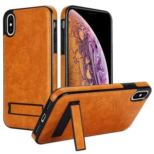 Funda de Teléfono iPhone X / Xs Magsafe Soporte Invisible Cuero Retro (Amarillo)
