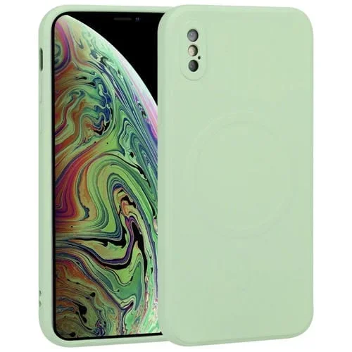 Funda de teléfono Magsafe para iPhone X Xs cobertura total silicona líquida a prueba de golpes (Verde)