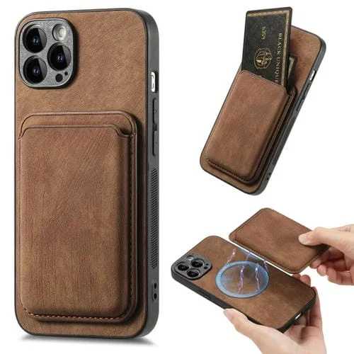 Funda de Teléfono para iPhone 12 Pro Max Magnética con Bolso de Tarjeta de Cuero Retro (Marrón)