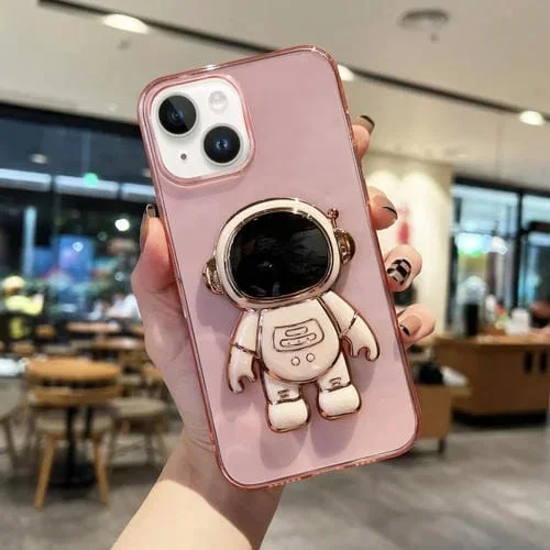 Funda de teléfono para iPhone 14 Plating Astronaut Holder TPU (Rosa)