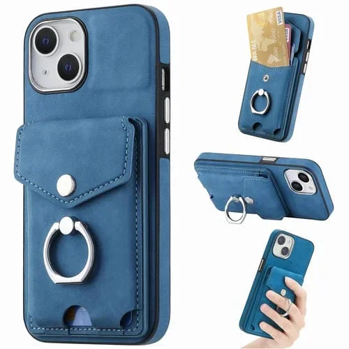 Funda de teléfono para iPhone 15 Galvanoplastia con Billetera de Cuero y Tacto de Piel (Azul)
