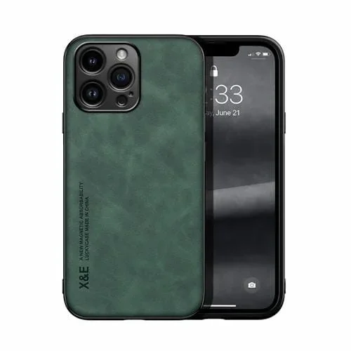Funda de teléfono para iPhone 15 Pro Max Skin Feel con respaldo de cuero magnético (Verde)
