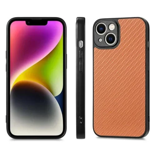 Funda de Teléfono para iPhone X / Xs con Tapa Trasera de Cuero y Textura de Fibra de Carbono (Marrón)