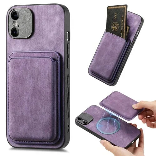 Funda de Teléfono para iPhone Xs Max Magnética con Bolso de Tarjeta de Cuero Retro (Púrpura)