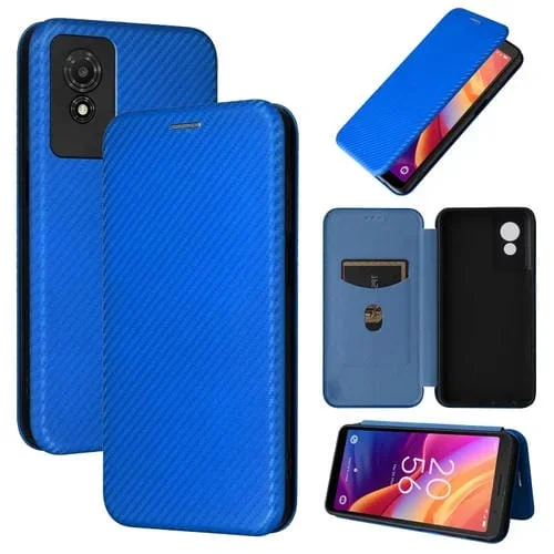 Funda de Teléfono para TCL 501 Cuero con Tapa Textura Fibra de Carbono (Azul)