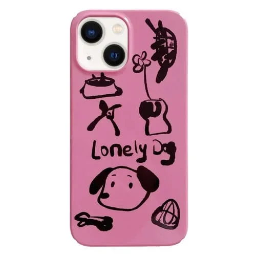 Funda de Teléfono PC para iPhone 13 con Patrón Pintado Perro Solitario